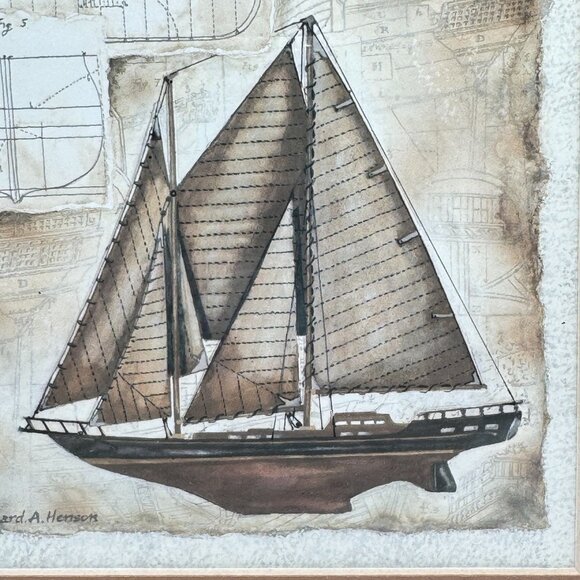 Set Of 2 Nautical Sailboat Prints In Black Wood Frames by Richard A Henson Vtg - Picture 7 of 13